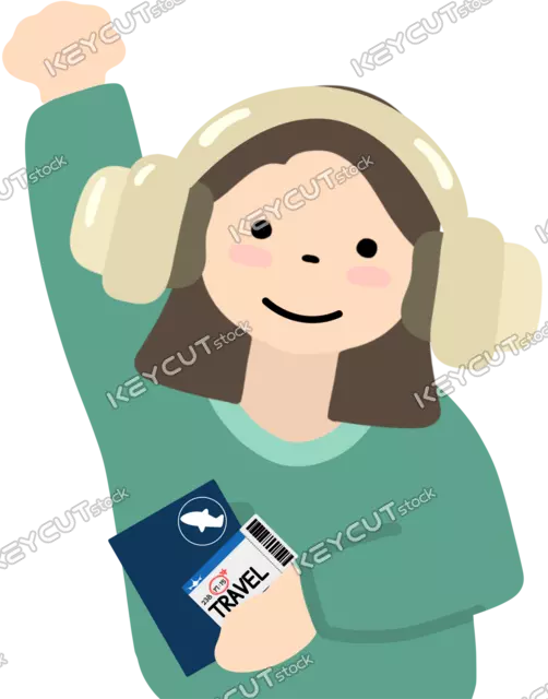 헤드폰,헤드폰,출발하다,가다,여권,Overseas Travel,travel woman,headset,passport,airline ticket,airplane ticket,headphone,depart,Depart for travel,go,travel illustration,travel image,1514511177